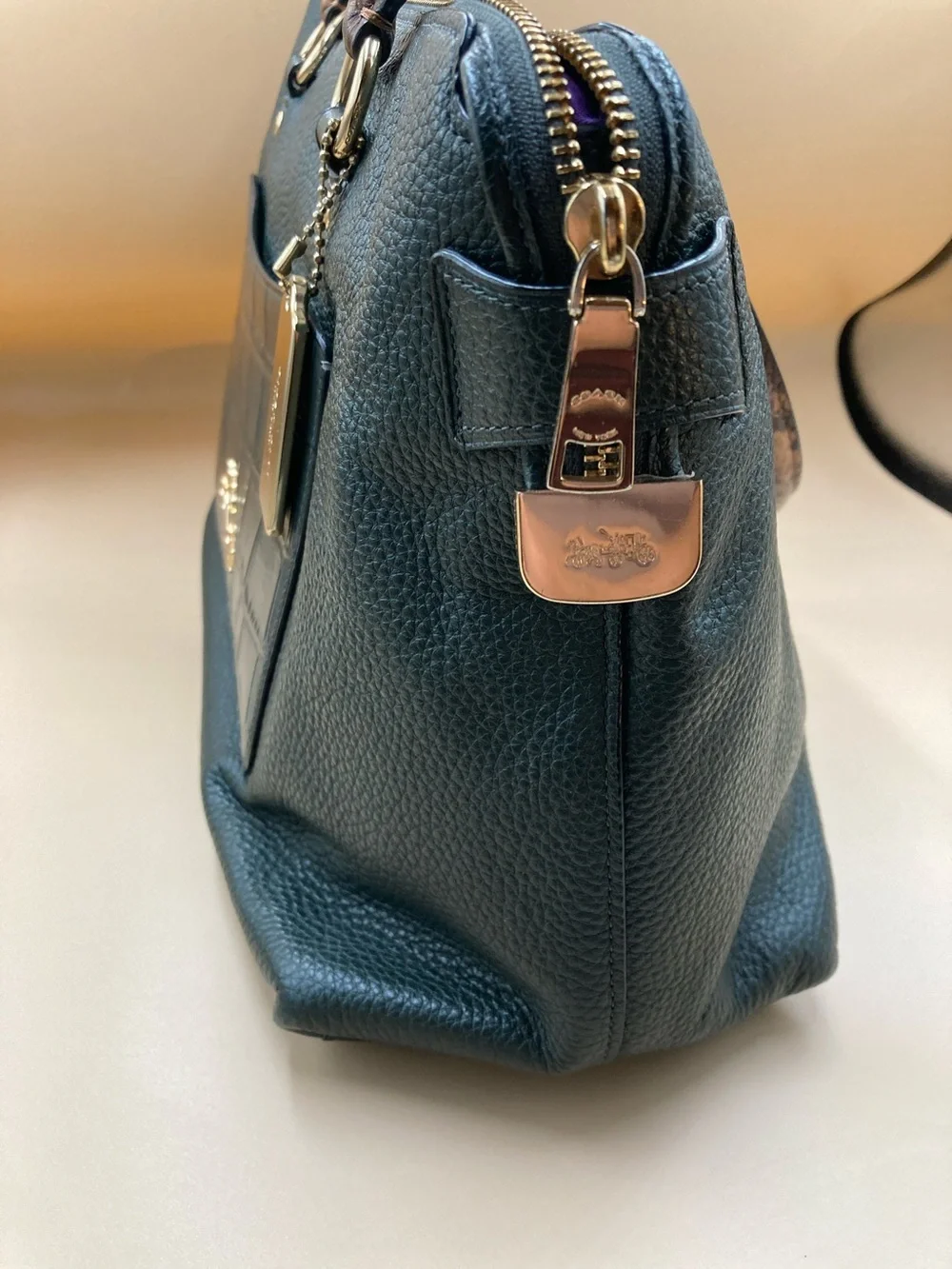 Coach Teal Leather Satchel with Brown Snake-Print Handles